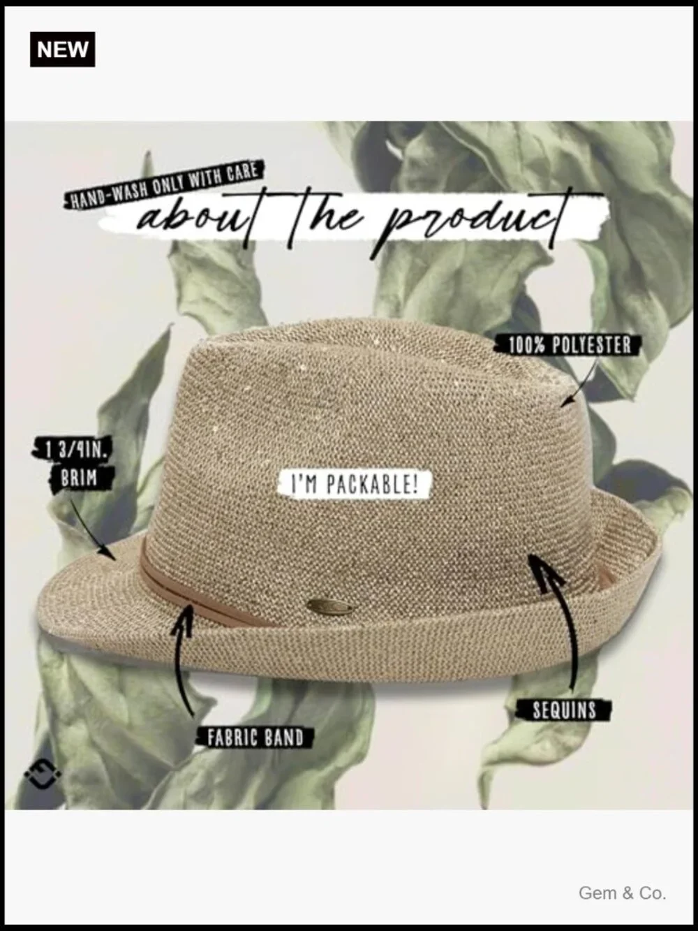 Women's Short Brim Packable Straw Fedora UPF 50+ Sun Hat